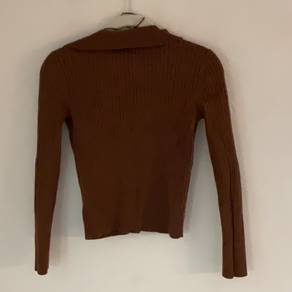 Truth by Republic Ribbed Polo Cardigan Sweater Size S/P  Brown - Picture 3 of 8